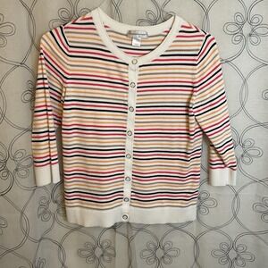 Christopher & Banks Multicolored Striped 3/4 Sleeve Button Cardigan Size Small